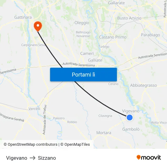 Vigevano to Sizzano map
