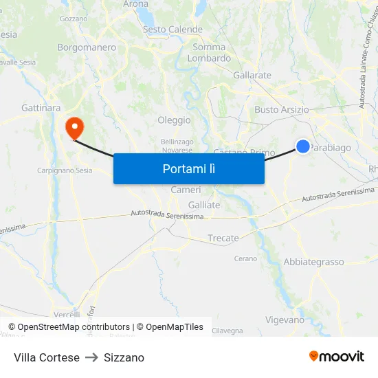 Villa Cortese to Sizzano map