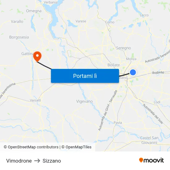 Vimodrone to Sizzano map