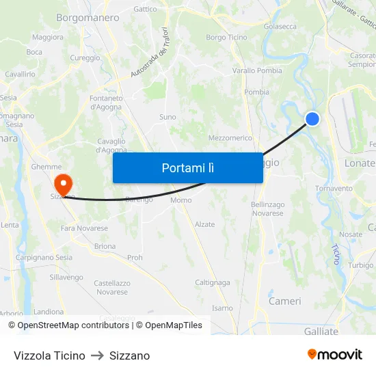 Vizzola Ticino to Sizzano map