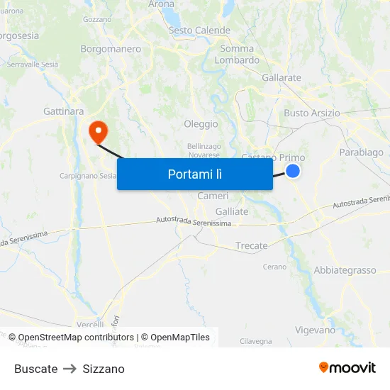 Buscate to Sizzano map
