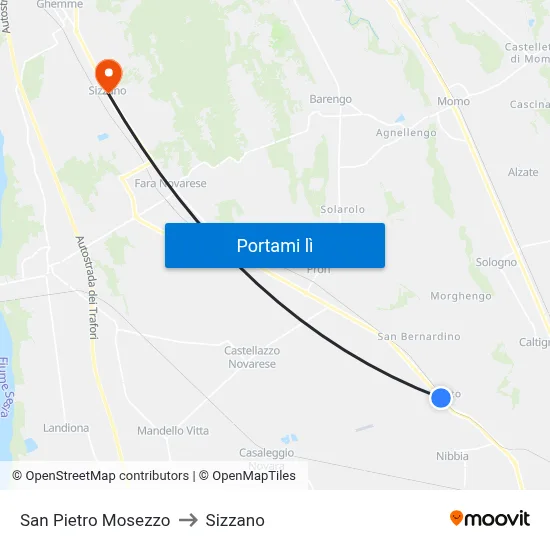 San Pietro Mosezzo to Sizzano map