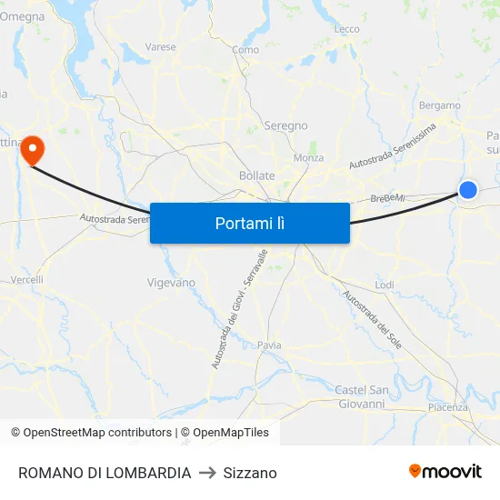 ROMANO DI LOMBARDIA to Sizzano map