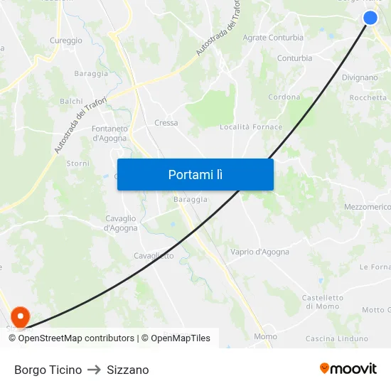 Borgo Ticino to Sizzano map