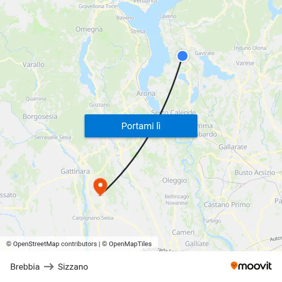 Brebbia to Sizzano map