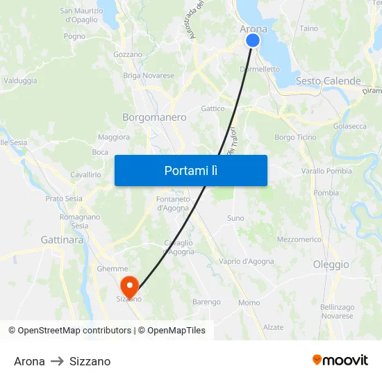 Arona to Sizzano map