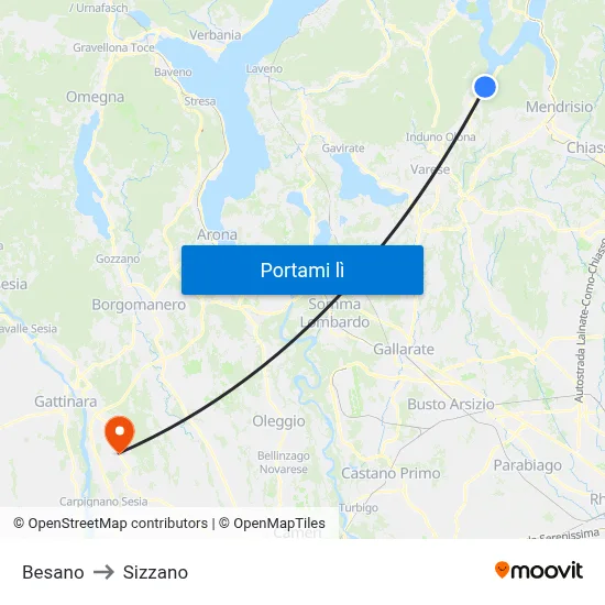 Besano to Sizzano map