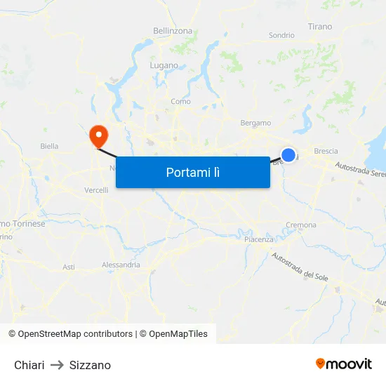 Chiari to Sizzano map