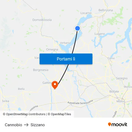 Cannobio to Sizzano map