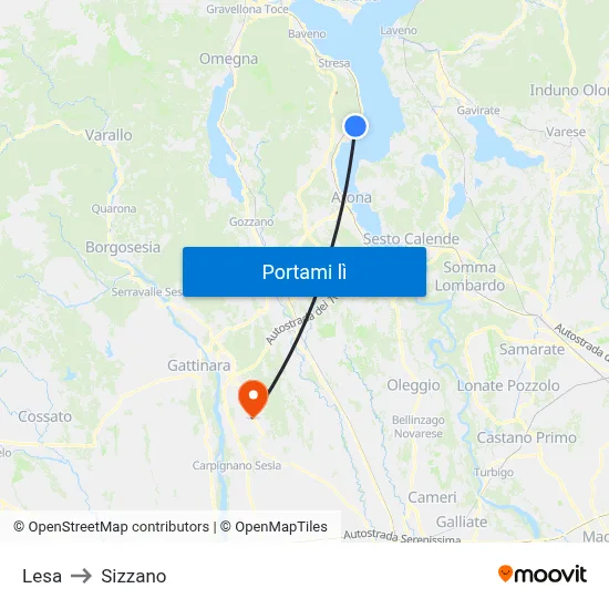 Lesa to Sizzano map