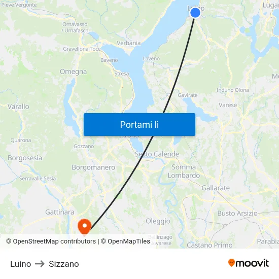 Luino to Sizzano map