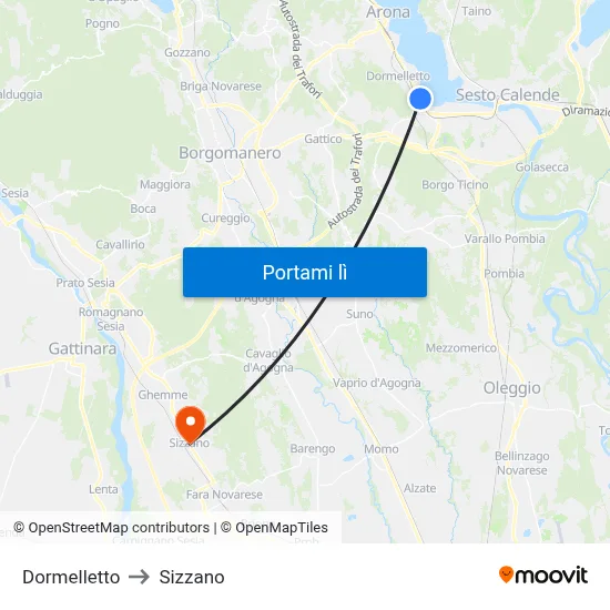 Dormelletto to Sizzano map