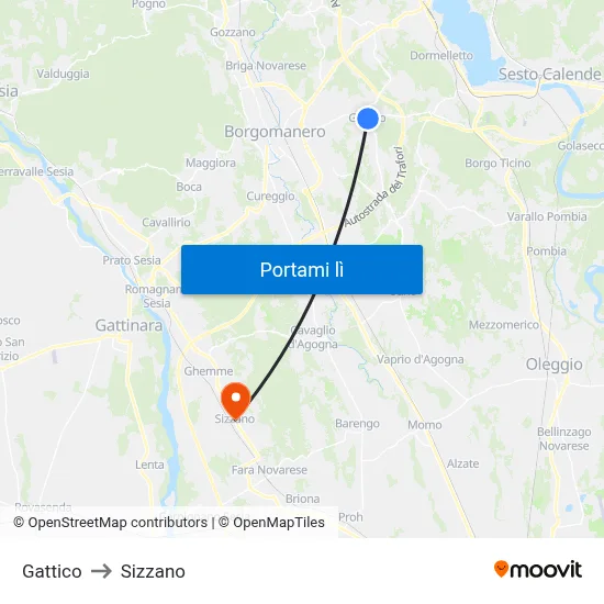 Gattico to Sizzano map