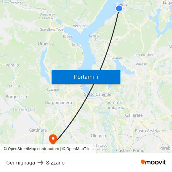 Germignaga to Sizzano map
