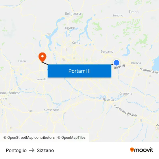 Pontoglio to Sizzano map