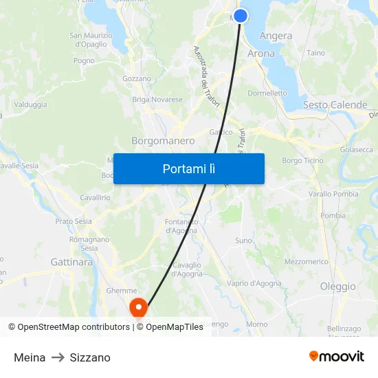Meina to Sizzano map