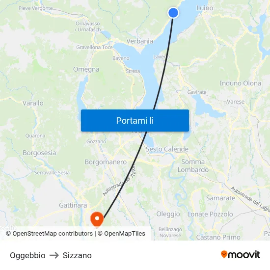 Oggebbio to Sizzano map