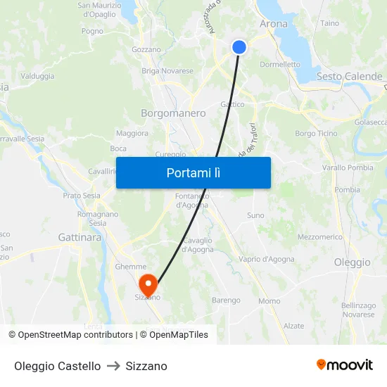Oleggio Castello to Sizzano map