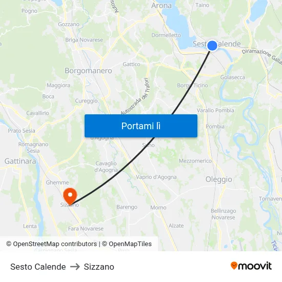 Sesto Calende to Sizzano map