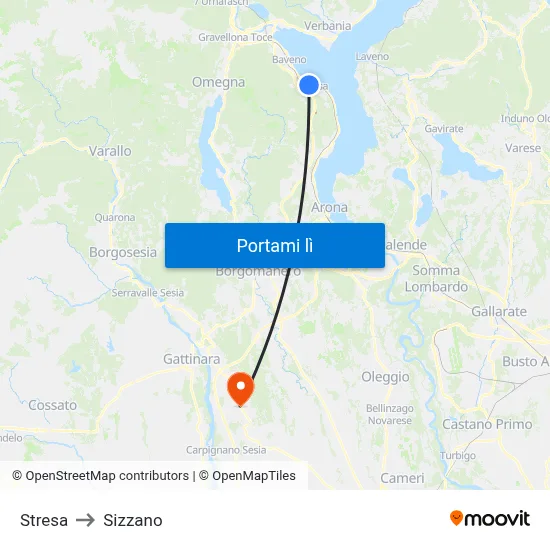 Stresa to Sizzano map