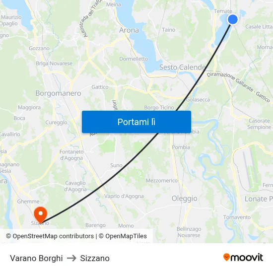 Varano Borghi to Sizzano map