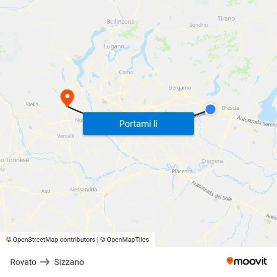 Rovato to Sizzano map