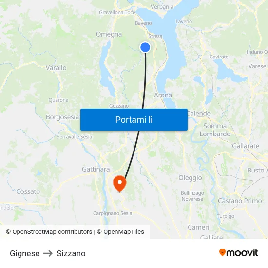 Gignese to Sizzano map