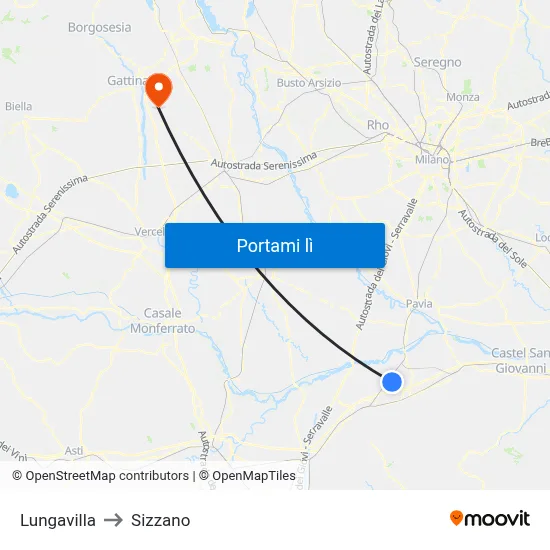Lungavilla to Sizzano map