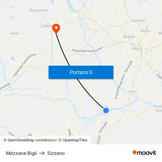 Mezzana Bigli to Sizzano map