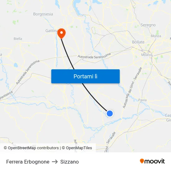 Ferrera Erbognone to Sizzano map