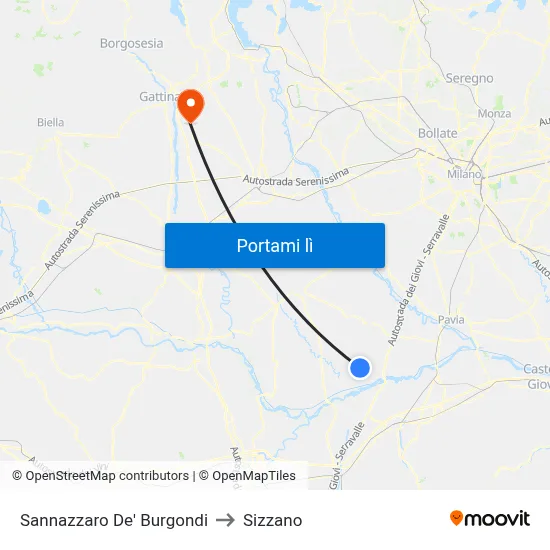 Sannazzaro De' Burgondi to Sizzano map
