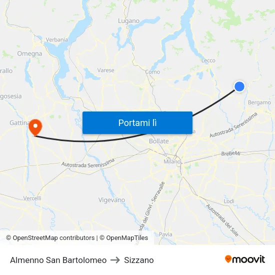 Almenno San Bartolomeo to Sizzano map