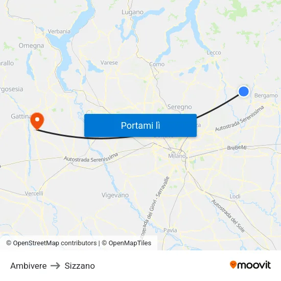 Ambivere to Sizzano map