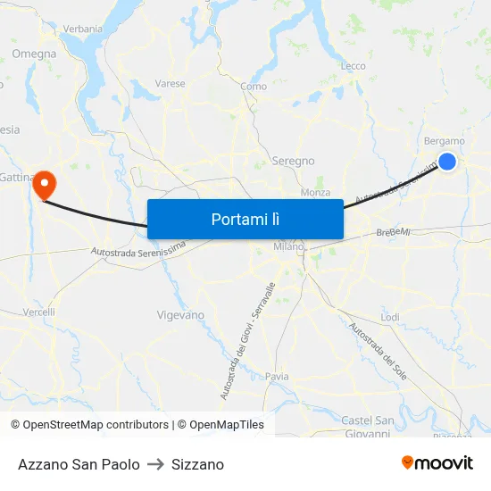 Azzano San Paolo to Sizzano map