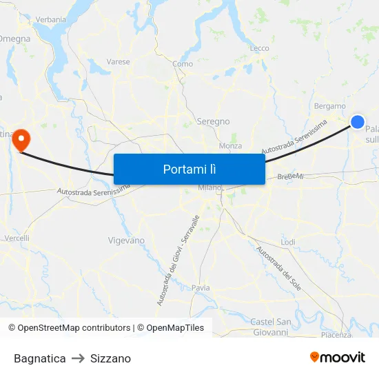 Bagnatica to Sizzano map