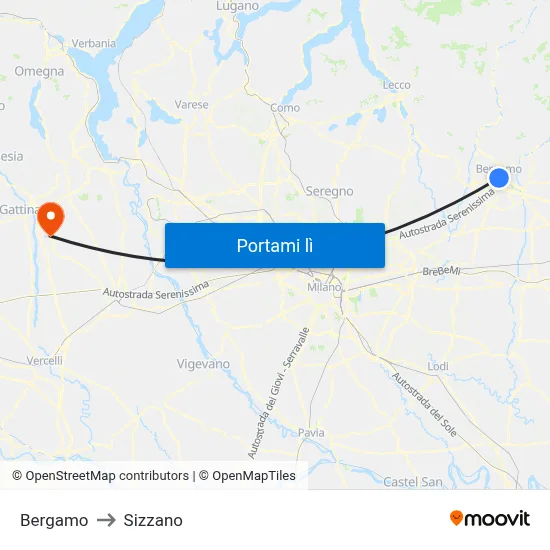 Bergamo to Sizzano map