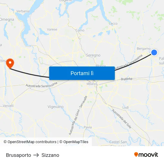Brusaporto to Sizzano map