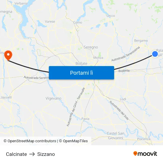 Calcinate to Sizzano map