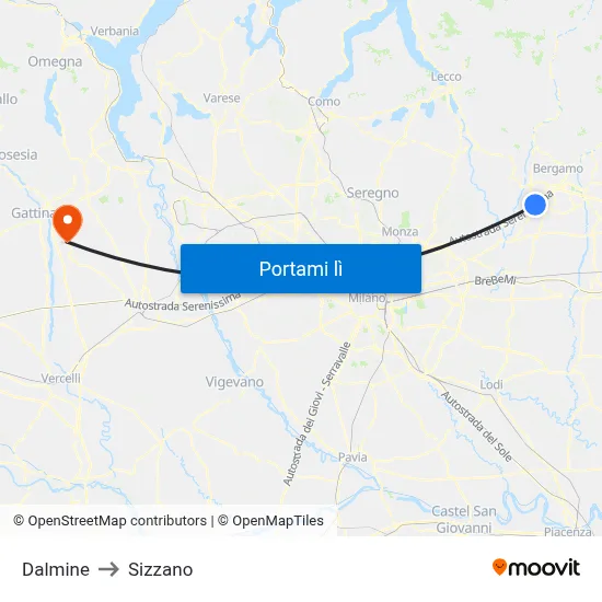 Dalmine to Sizzano map