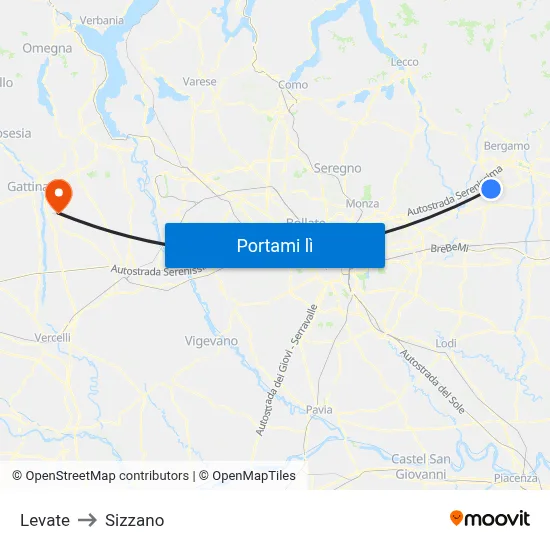 Levate to Sizzano map