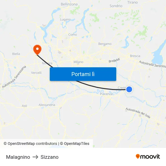 Malagnino to Sizzano map