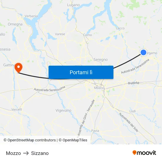 Mozzo to Sizzano map