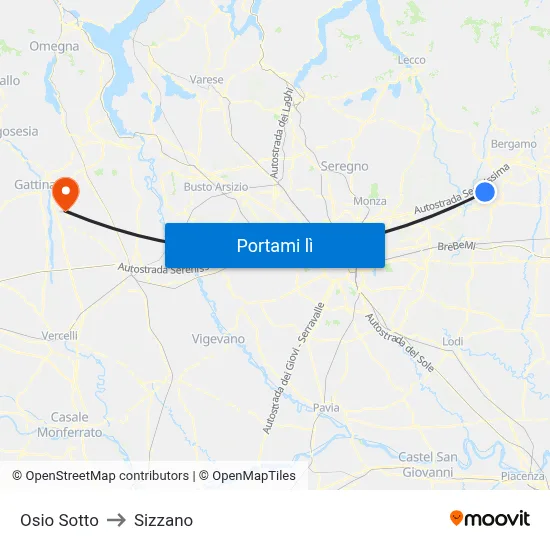 Osio Sotto to Sizzano map