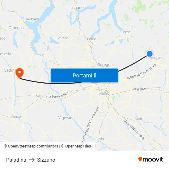 Paladina to Sizzano map