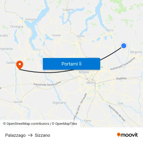 Palazzago to Sizzano map
