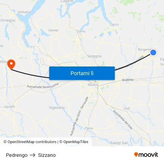 Pedrengo to Sizzano map