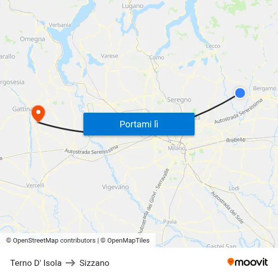 Terno D' Isola to Sizzano map