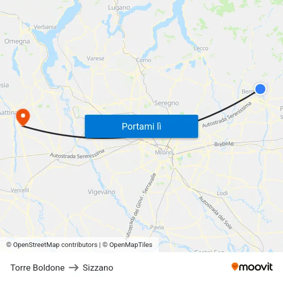 Torre Boldone to Sizzano map