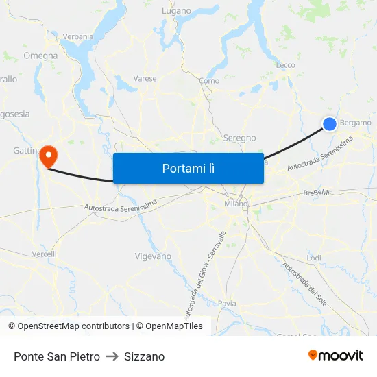 Ponte San Pietro to Sizzano map