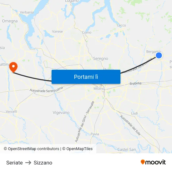 Seriate to Sizzano map